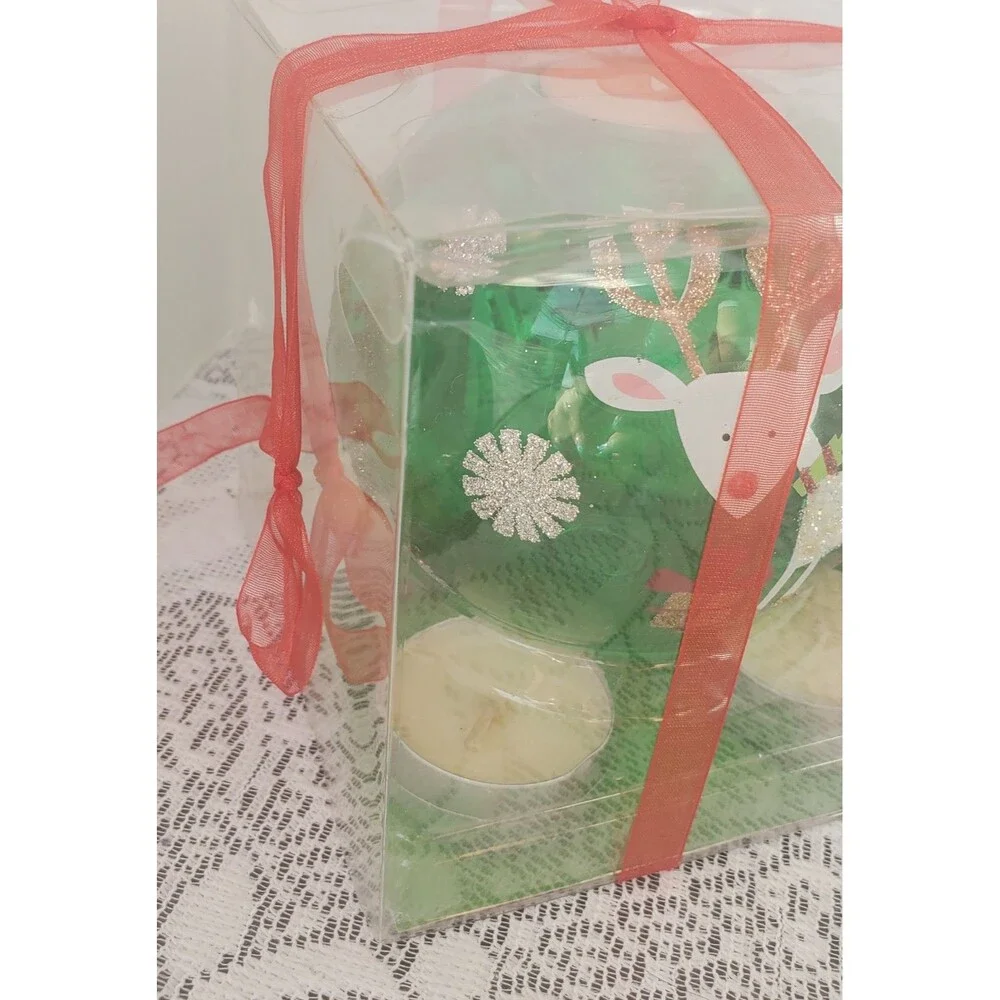Pier 1 Imports Christmas Gift Set Glass Ornament Candleholder Five Tealights New